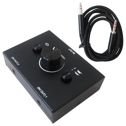 3.5mm L/R Stereo Audio Switch 2-Way Switcher Manual Selector 2(1)-in-1(2)-Out 3.5 mm Audio Selector, Plug & Play