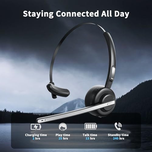 Bluetooth Headset, V5.2 Trucker Wireless Headset with Noise Cancelling Microphone & Charging Base for iPhone Samsung Cell Phone