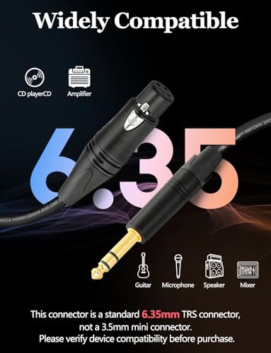 Superbat 6.35mm to XLR Female Stereo Audio Cable 2FT Belden 1813A Shielded Balanced TRS to XLR Cable for Bass Guitar, Microphone, Speaker,Noise-Free Pro Audio 2-Pack - size: 2ft, style: 6.35mm TRS to XLR Female