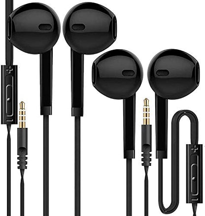 Earphones with Microphone, In-Ear Stereo Audio Earphone Earbuds, Slide Bar Volume Controller, Wired PC Gaming 3.5mm Headphones, Upgraded, 2-Pack (Black)