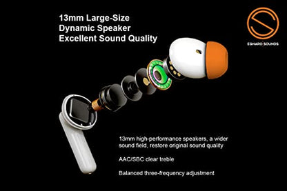 EGNARO ES5 True Wireless Stereo Earbuds Earphones, Bluetooth 5.1, Active Noise Cancelling, Touch Controls with Microphone and IPX4 Water Resistance, Color White