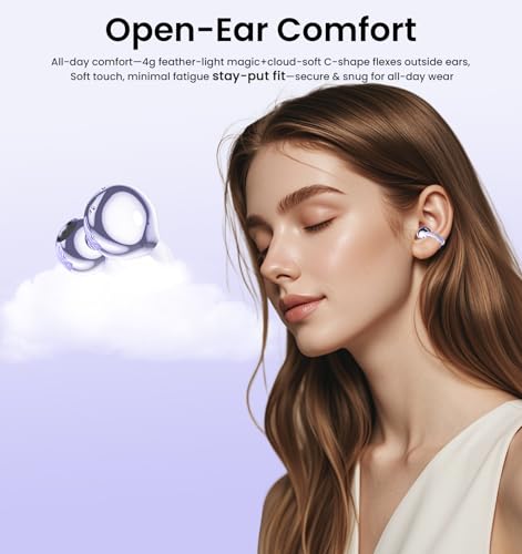 Clip on Earbuds,Open Ear Earbuds Wireless Bluetooth 5.4, Lightweight Open Ear Headphones with Mic 59H Battery,Waterproof, for Sports, Running, Small Ears & Glasses Wearers,Workouts - color: Purple