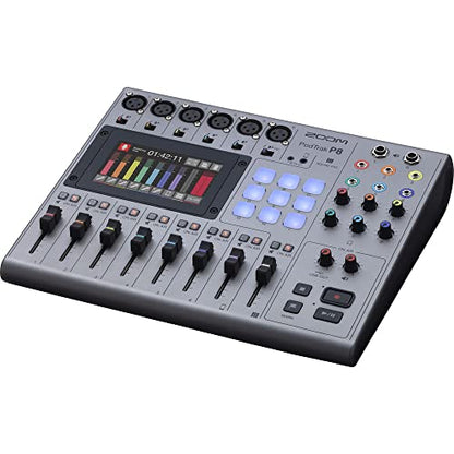 Zoom PodTrak P8 Podcast Recorder Battery Powered Bundle | For Podcasting & Interviews | 6 Microphone Inputs | 6 Headphone Outputs | 9 Sound Pads | Onboard Editing