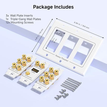 Cable Matters Triple Gang 7.1 Speaker Wall Plate with HDMI, White | HDMI Pass-through, Gold-Plated Binding Posts, Banana Plug Compatible, for Home Theater Wiring - style: 7.1-Speaker w/ HDMI