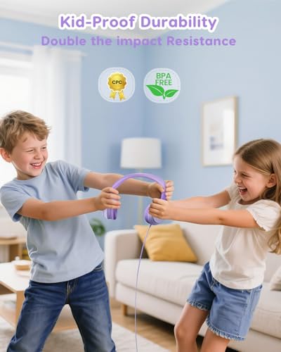 awatrue Kids Headphones for School, 74‑85‑94dB, 3.5mm Jack, HK07 | Foldable Wired Over Ear Headphones, for Toddler School/Travel/iPad/Tablet, Purple - color: Purple