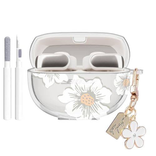 Aircawin for Bose Ultra Open Earbuds Case Clear,Cute Camellia Design-Clear | Shockproof Soft TPU Cover for Bose Open Ear Earbuds Case Cover with Girly Flower Keychain&Cleaning Pen for Bose Earbuds Women - color: White Camelia