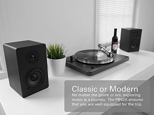 Micca PB42X Powered Bookshelf Speakers, 30W RMS, Desktop Stereo Pair, Black | 2-Way, 4-Inch Carbon-Fiber Woofer, 0.75-Inch Silk-Dome Tweeter, RCA AUX Inputs, Active Near Field Studio Monitor