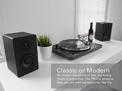 Micca PB42X Powered Bookshelf Speakers, 30W RMS, Desktop Stereo Pair, Black | 2-Way, 4-Inch Carbon-Fiber Woofer, 0.75-Inch Silk-Dome Tweeter, RCA AUX Inputs, Active Near Field Studio Monitor