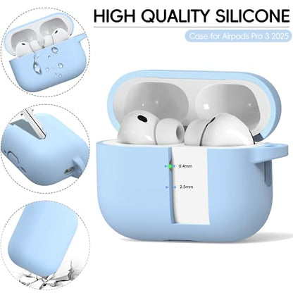 RFUNGUANGO AirPods Pro 3 Case Silicone Protective Cover, Sky Blue | Compatible with AirPods Pro 3rd Generation, Wireless Charging Compatible with Cleaning Kit & Keychain - color: B-Sky Blue, size: AirPods Pro 3 Case