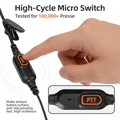 2-Pack K-Type Radio Earpiece Compatible with Baofeng UV-5R | 2-pin headset with mic, flexible earhook and orange PTT; fits UV-82, BF-888S, BF-F8HP, H-777, RT21 and select Kenwood radios