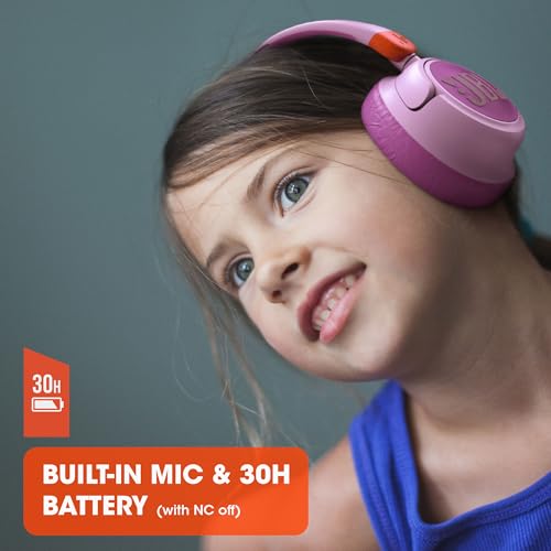 JBL JR 460NC - Cancelling Kids Headphones - White | JBL Safe Sound, Active Noise Cancelling, Communicate with built-in mic, Up to 20-hour battery life and quick recharging