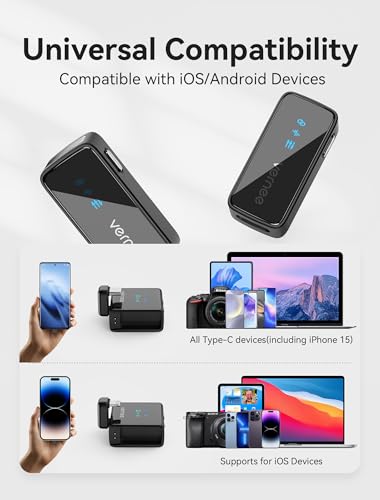 vernee Wireless Lavalier Microphone for iPhone 16 15, Android, Tablet, PC, Mini Mic 3-Level AI Noise Reduction, iPhone Microphone for Video Recording/Vlog/TikTok/YouTube