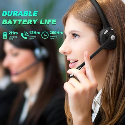 Trucker Bluetooth Headset with Microphone, Wireless Headphone with Microphone, Wireless Cell Phone Headset On Ear Design for Home Office Call Center Skype