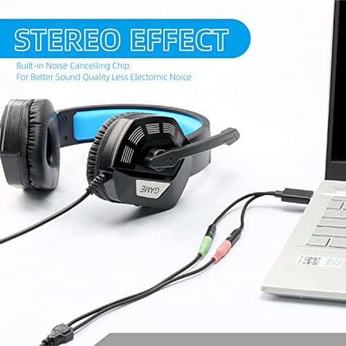 USB to Dual 3.5mm Audio Jack Adapter, Mic-Supported Headphone Adapter for Two Headphones, Speakers to Laptop, with 3-Pole 3.5mm Jack Audio Cables (20cm&100cm) [3 Pack], Black