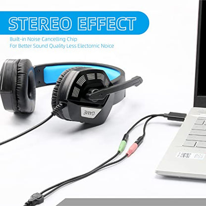 USB to Dual 3.5mm Audio Jack Adapter, Mic-Supported Headphone Adapter for Two Headphones, Speakers to Laptop, with 3-Pole 3.5mm Jack Audio Cables (20cm&100cm) [3 Pack], Black