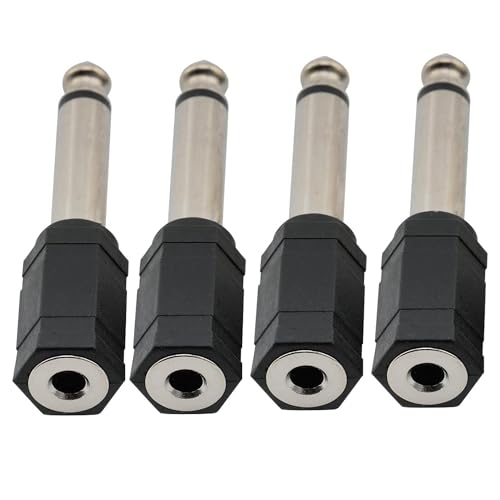 Musiclily 6.35mm 1/4 Inch Male Mono Plug to 3.5mm 1/8 Inch Female Audio Mic Professional Headphone Jack Converter Adapter Microphone Accessory, Black(Pack of 4)