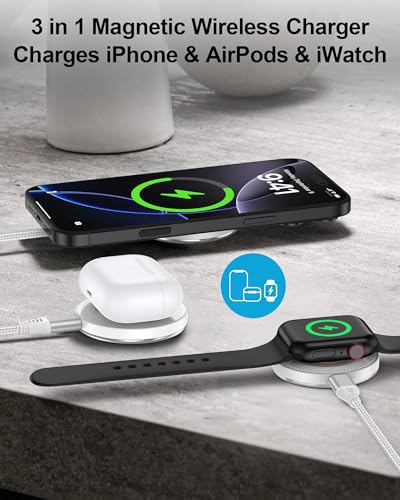 Magsafe Charger for iPhone 17, Magnetic Wireless Charger Fast Charging Pad | iPhone 17 Pro Max, 17Pro Air 16Pro Max 16 15 14, Apple Watch Airpods, Mag safe Charging Station with Stand & USB-C Block - color: Wireless Magsafe Charger
