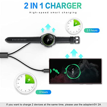 2 in 1 USB-C Magnetic Galaxy Watch Charger for Samsung Galaxy Watch 7/6/5/4/3/Classic, Pro 5/4, Active Watch 2/1, Galaxy Buds/Live/+, 5ft Fast Charging Cable for Galaxy S22/21/20/10 (Max 12W)