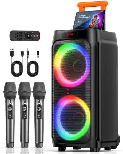 Karaoke Machine for Adults, 500W Bluetooth Speaker with Dual 8" Subwoofer - color: Matte black