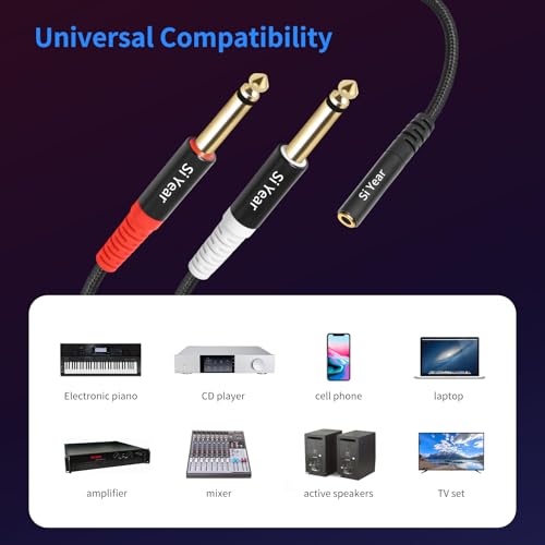 3.5mm to Dual 1/4 TS Stereo Breakout Cable,1/8 inch to 1/4 inch Mono Y Splitter Audio Cord Adapter (30cm/2Pack) - color: 3.5F-2X6.35-2PACK