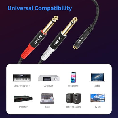 3.5mm to Dual 1/4 TS Stereo Breakout Cable,1/8 inch to 1/4 inch Mono Y Splitter Audio Cord Adapter (30cm/2Pack) - color: 3.5F-2X6.35-2PACK