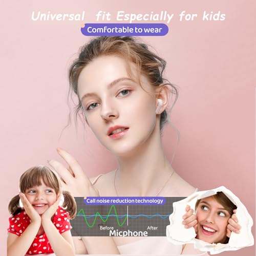 Xmenha True Wireless Cute Kawaii Headphones for Girls - Small Mini Tiny Earbuds for Kids - Noise Cancelling Earphones - TWS Wireless Earbuds for iPhone Android - color: White