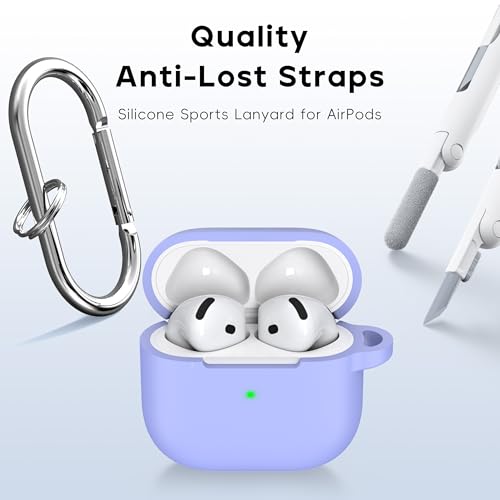 RFUNGUANGO for AirPods 4 Case, Lilac | Cleaner Kit, Carabiner, Soft Silicone Protective Cover, Wireless Charging Compatible - color: B-Lilac, size: AirPods 4 Case