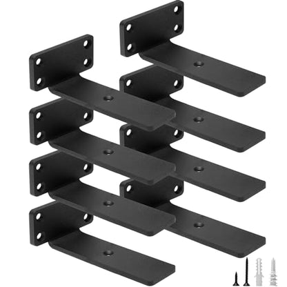HITOMEN Heavy Duty Floating Shelf Brackets, 5-Inch (1/5'' Thick) Hidden Shelves Hardware, Iron L Brackets, Rustic Industrial Black Metal Wall Shelving Supports, 8 Pack - size: 5 Inch, style: 8 Pack