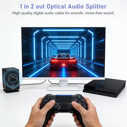 1 in 2 Out Optical Audio Splitter, Toslink Digital Optical Audio Cable, 1 Male Input 2 Male Output, Digital Fiber Optic Splitter for Soundbar, PS5/PS4, Xbox, Home Theater (1.5M/4.9FT)