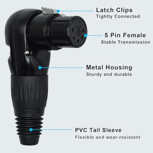 Adjustable Angle 5-Pin XLR Cable Connector 90 Degree Right Angle XLR 5 Pin Female Plug Connectors Mic Cable Plug Audio Adapter for Microphone,Mixers,Black