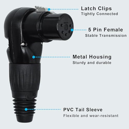 Adjustable Angle 5-Pin XLR Cable Connector 90 Degree Right Angle XLR 5 Pin Female Plug Connectors Mic Cable Plug Audio Adapter for Microphone,Mixers,Black