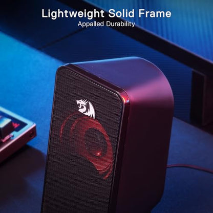 Redragon GS500 PC Gaming Speakers 2.0 Channel Stereo Enhanced Sound | Decent Red Backlight, Quality Bass, Crystal Clear Sound, Plug & Play USB Powered Desktop Computer Speaker