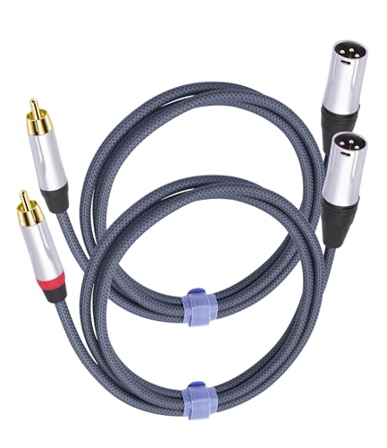 RCA Male to 3Pin XLR Male Audio Cable,Balance XLR to Unbalanced RCA Mixer Audio Cable,24K Gold-Plated Plug/Heavy-Duty zinc Alloy Shell/Braided Shielded Cable-2 Pack 3Feet - color: RCA M To XLR M, size: 3FT