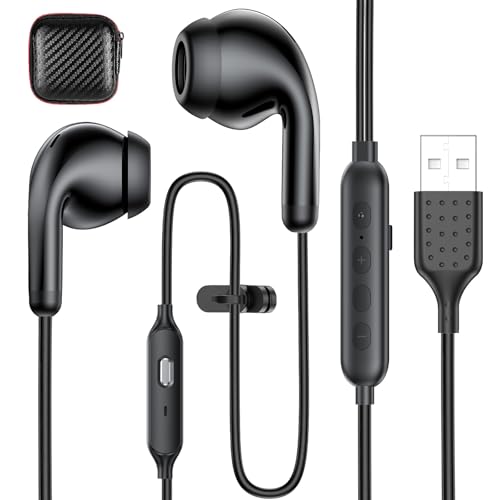 ACAGET USB Computer Headphones for PC Laptop Adjustable Sound & Vocal EQs | Corded Gaming Headset USB A Zoom Meeting Earbuds with Mute Mic & Volume Control HiFi Stereo Laptop Earphones for Dell Surface