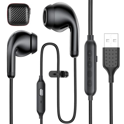 ACAGET USB Computer Headphones for PC Laptop Adjustable Sound & Vocal EQs | Corded Gaming Headset USB A Zoom Meeting Earbuds with Mute Mic & Volume Control HiFi Stereo Laptop Earphones for Dell Surface