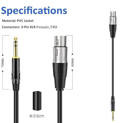 XLR Female to 1/4 Inch (6.35mm) TRS Jack Lead Balanced Signal Interconnect Cable,XLR to Quarter inch Patch Cable for Speaker (6.6, feet)