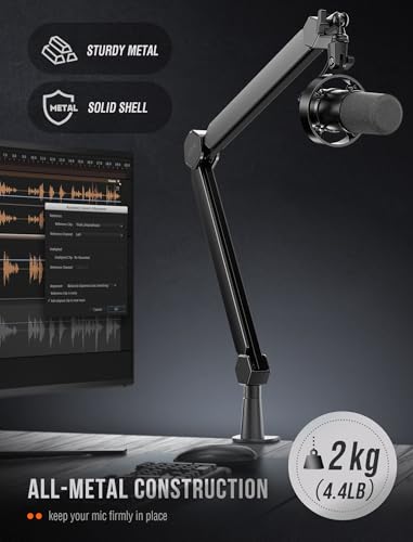 FIFINE BM66 Heavy Metal Microphone Boom Arm Stand for Podcast Recording | Mic Arm Stand,Desk Clamp, Cable Channels, 3/8" to 5/8" Threads, for Podcast, Vocal Recording, Gaming - size: BM66 Black (Without Extension Tube)