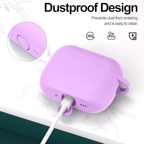 for AirPods Pro 3 Case Cover, Protective Soft Silicone with Keychain Cleaning Pen for Women Men for Apple AirPods Pro 3rd Generation Case(2025), Front LED Visible, Light Purple - color: B-Light Purple