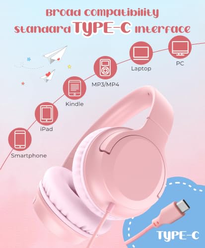 DyBaxa Kids Headphones,Wired On-Ear Foldable Headphones for Kids,Light Pink - color: Light Pink