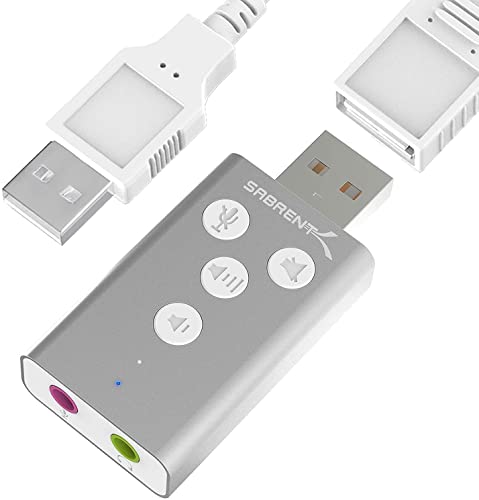 SABRENT Aluminum USB External 3D Stereo Sound Adapter for Windows and Mac. Plug and Play No Drivers Needed. [Silver] (AU-DDAS) - color: Silver