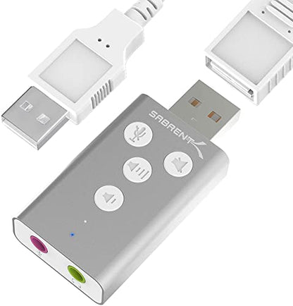 SABRENT Aluminum USB External 3D Stereo Sound Adapter for Windows and Mac. Plug and Play No Drivers Needed. [Silver] (AU-DDAS) - color: Silver