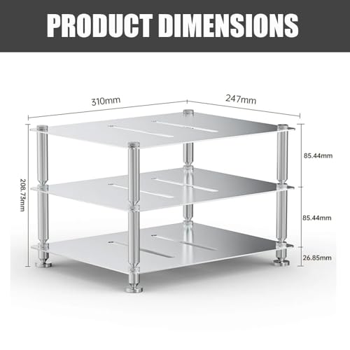 Aluminum Audio Rack Stand 3 Tier Desktop HiFi Shelf for Amplifier, Ventilated Modular Storage Rack, Small Audio-Video Media Cabinet(Black) - color: Black