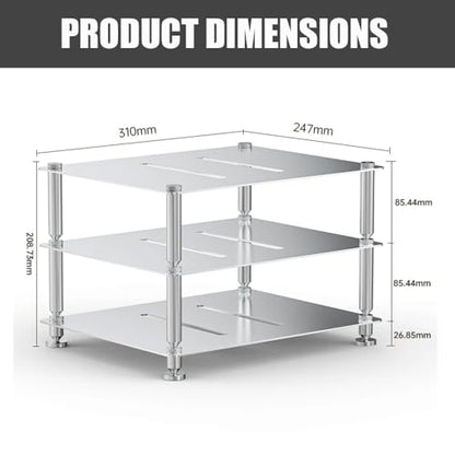 Aluminum Audio Rack Stand 3 Tier Desktop HiFi Shelf for Amplifier, Ventilated Modular Storage Rack, Small Audio-Video Media Cabinet(Silver) - color: Silver