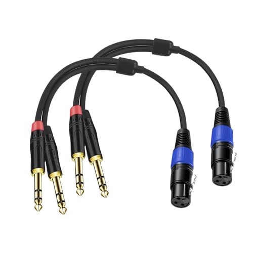 2Pack 6.35mm Dual TRS to XLR Female Cable for Microphone, Mixer, Amplifier, 1.5 FT, Dual 1/4 Male to XLR Audio Cable, Y Splitter Patch Cord, 3-PinXLR to Dual 1/4 TRS Male Converter Adapter Cable - size: 1.5Ft, 2Pack, style: Dual 1/4 to XLR Female