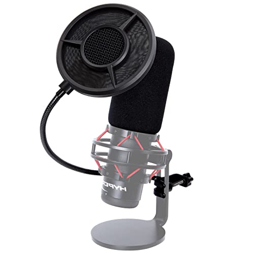 SUNMON Pop Filter with 360° Gooseneck L-Clip, 6-Layer Wind Pop Screen