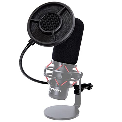 SUNMON Pop Filter with 360° Gooseneck L-Clip, 6-Layer Wind Pop Screen