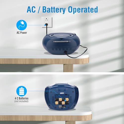 MEGATEK Portable CD Player Boombox with Bluetooth & FM Radio – Blue Jay | USB Playback, Clear Stereo Sound, AUX Input, Headphone Jack, CD-R/RW & MP3-CD Support, LCD Display, AC/Battery Powered - color: Blue Jay