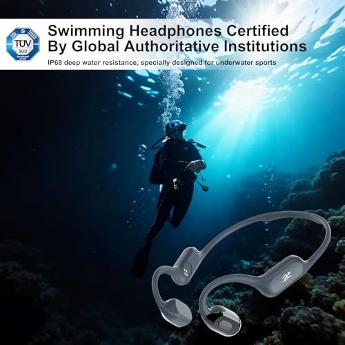 Swimming Headphones with Safelight, IPX8 Waterproof Bone Conduction Headphone Wireless Underwater Earbuds with 32GB Memory for Swimming, Cycling, Marathon