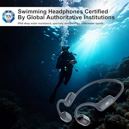Swimming Headphones with Safelight, IPX8 Waterproof Bone Conduction Headphone Wireless Underwater Earbuds with 32GB Memory for Swimming, Cycling, Marathon