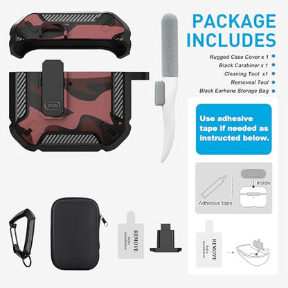 for AirPods 4 Case & AirPods 5 Case with Magnetic Lock, Red Camo - color: Camo Red, size: AirPods 4 Case 2024 / AirPods 5 Case 2026